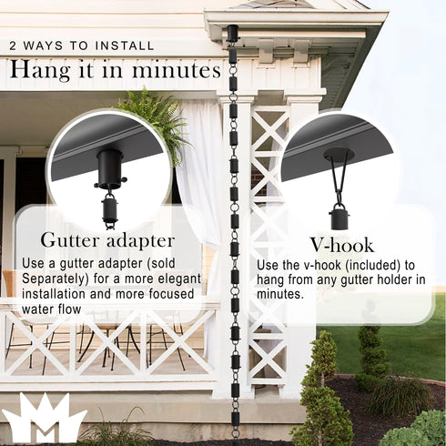 Aluminum Cylinder Rain Chain Replacement Downspout for Gutters, Black Powder Coated